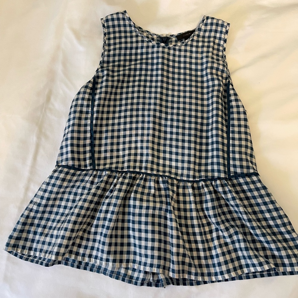 J. Crew Blue and White Gingham Top with Zipper Back